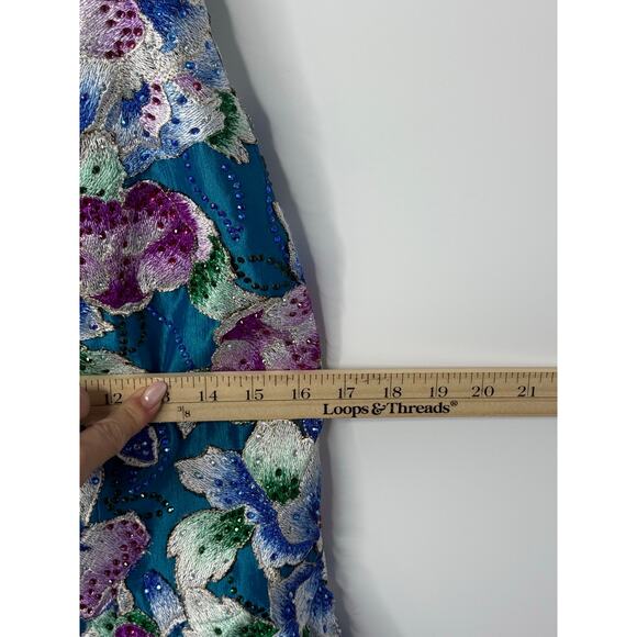 NEW Ellie Wilde Mon Cheri Formal Gown Women 2 Blue Embroider Floral Pageant Prom - Picture 12 of 13